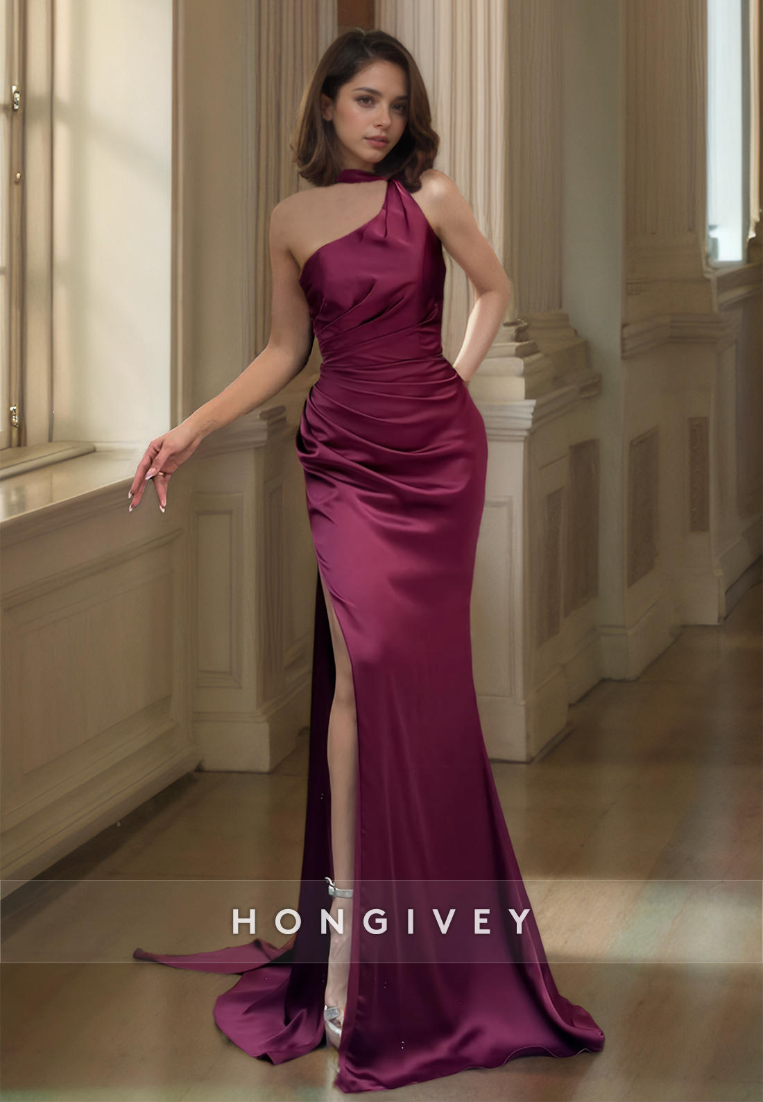 Sexy Halter Trumpet Prom Dress with High Side Slit Evening Dress