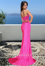 HONGIVEY New Strapless Applique Evening Dress with Side Slit Floor-Length Satin Prom Gown