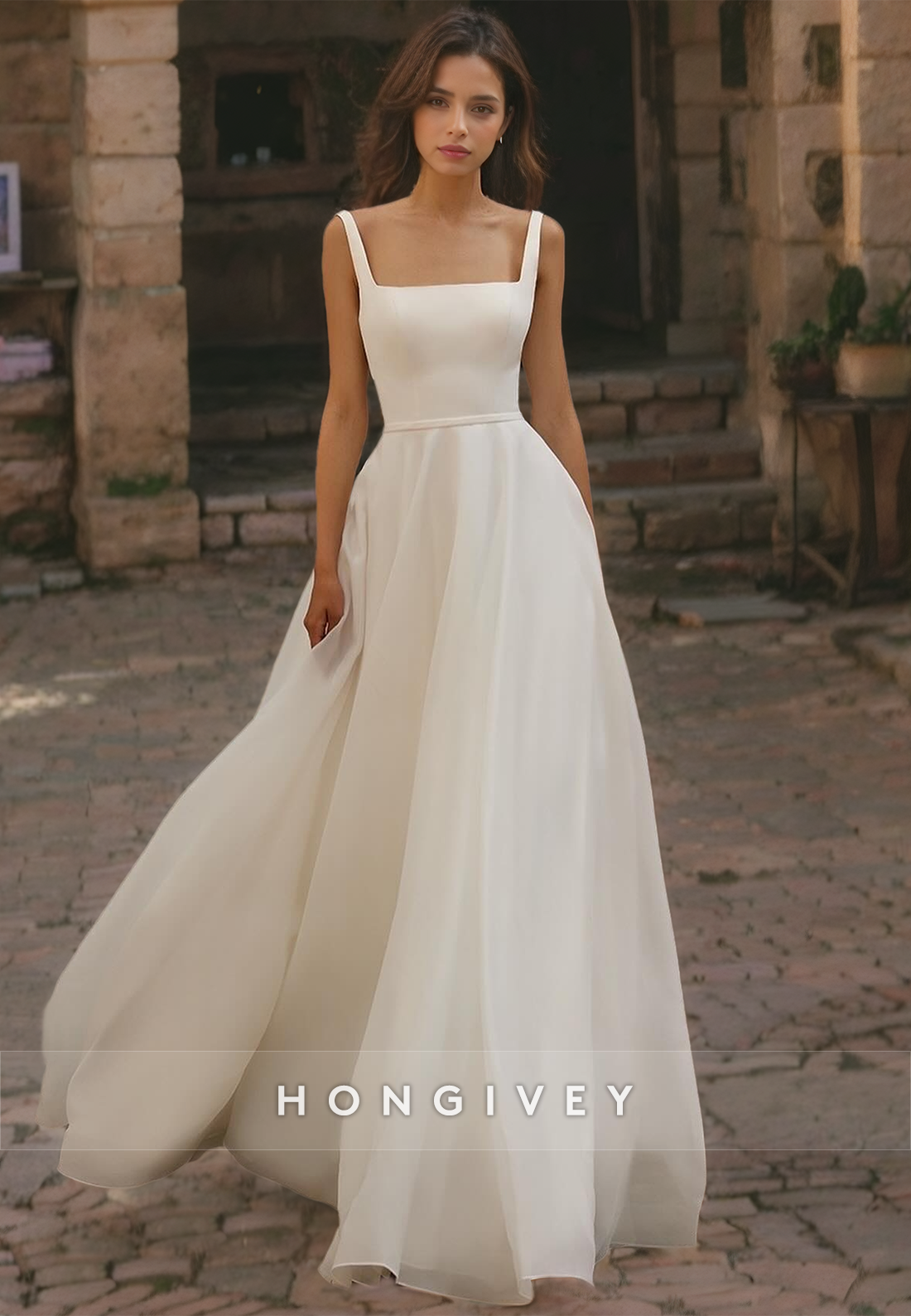 Square A-Line Spaghetti Straps Chiffon Beach Wedding Dress Square A-Line Spaghetti Straps Chiffon Beach Wedding Dress