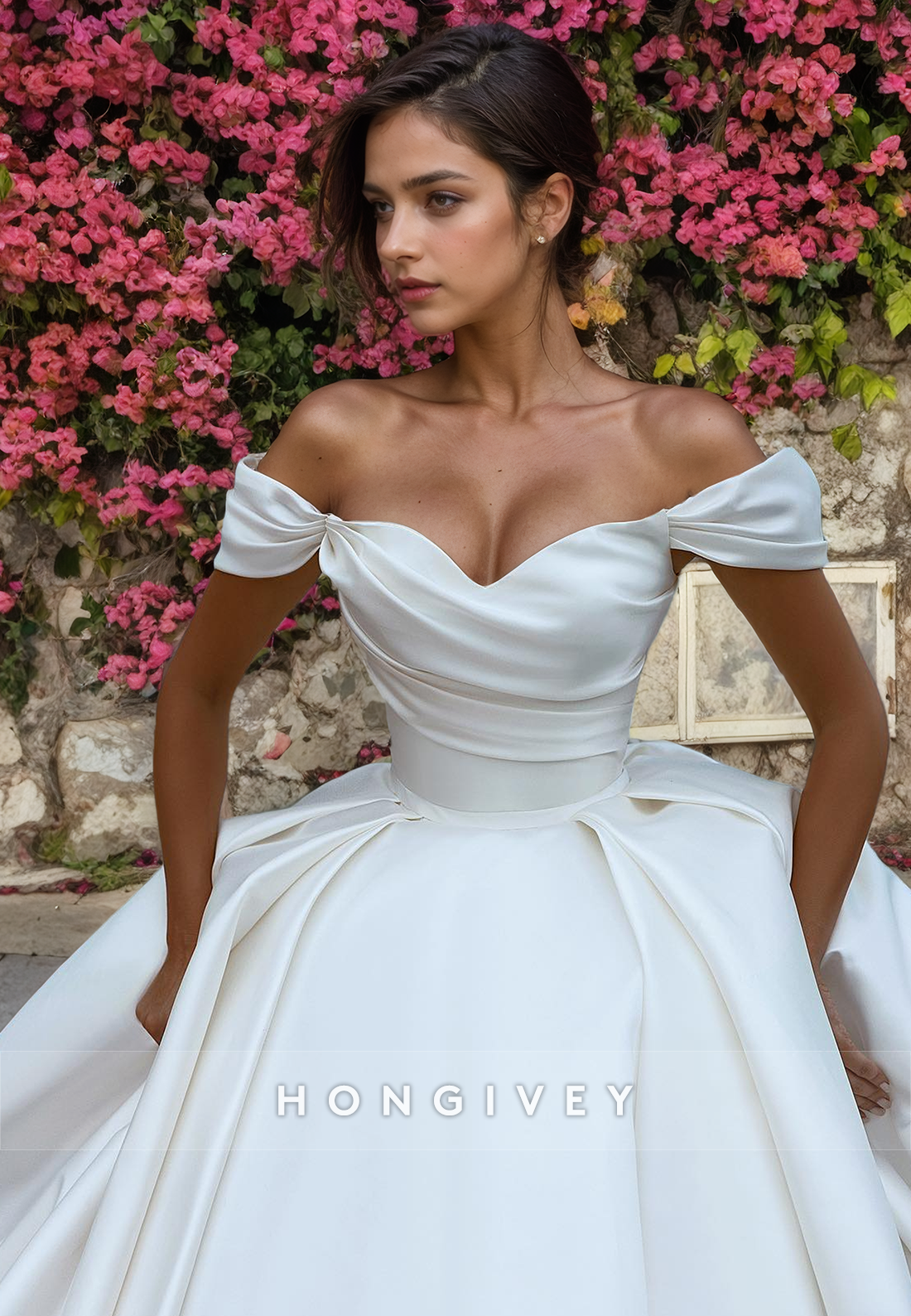 Chic Satin A-Line Off-Shoulder Sleeveless Wedding Dress