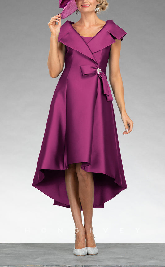 HM117 - Chic & Modern Satin Empire A-Line High Low Cap Sleeves Mother of the Bride Dress