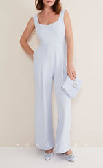 HM122 - Casual Satin Square Spaghetti Straps Empire Jumpsuit Mother of the Bride Dress