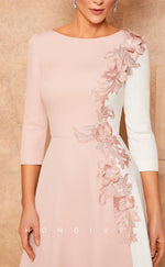 HM145 - Sexy Satin A-Line Empire Scoop 3/4 Sleeves Floral  Appliques Mother of the Bride Dress