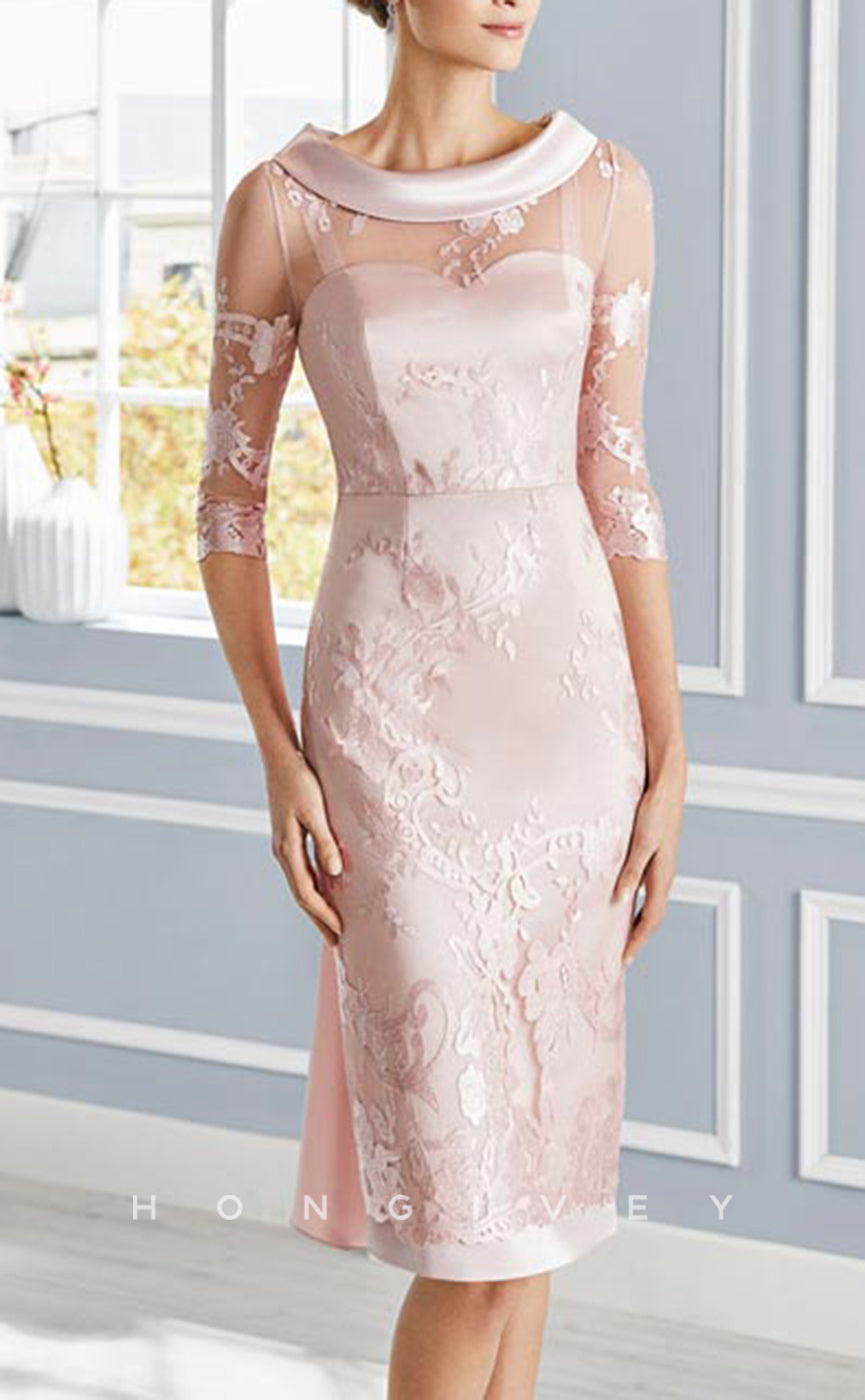 HM152 - Sexy Satin Fitted Round Half Sleeves Empire Appliques Bowknot Mother of the Bride Dress
