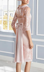 HM152 - Sexy Satin Fitted Round Half Sleeves Empire Appliques Bowknot Mother of the Bride Dress