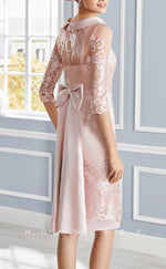 HM152 - Sexy Satin Fitted Round Half Sleeves Empire Appliques Bowknot Mother of the Bride Dress