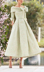 HM153 - Sexy Satin A-Line Asymmetrical Empire 3/4 Sleeves Bowknot With Pockets Mother of the Bride Dress