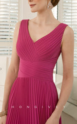 HM156 - Sexy Satin A-Line V-Neck Empire Two-Piece 3/4 Sleeves Ruched Mother of the Bride Dress