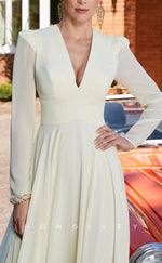 HM166 - Sexy Chiffon A-Line V-Neck Empire Long Sleeves Floor-Length Mother of the Bride Dress