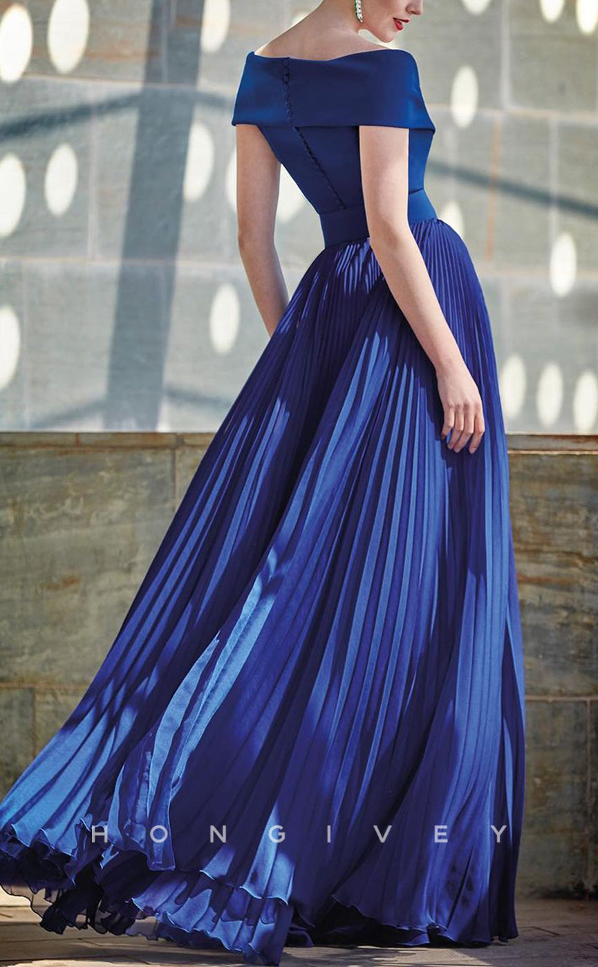 HM170 - Sexy Satin A-Line Off-Shoulder Empire Ruched Belt Floor-Length Mother of the Bride Dress