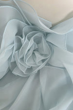 Halter Light Blue Ruffle Tiered Long Dress with Rosette