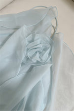 Halter Light Blue Ruffle Tiered Long Dress with Rosette