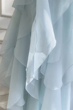 Halter Light Blue Ruffle Tiered Long Dress with Rosette