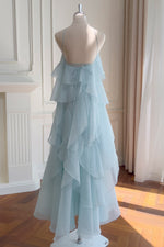 Halter Light Blue Ruffle Tiered Long Dress with Rosette
