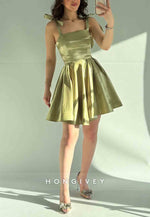 A-Line Sleeveless Tie Back Regular Straps Short Homecoming Dresses With Bowknots