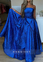 Floor-Length Strapless Bowknot Split Ruched Holiday  Prom Dresses With Train