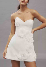 White Strapless Sweetheart Mini Homecoming Dresses with Appliqued Flowers