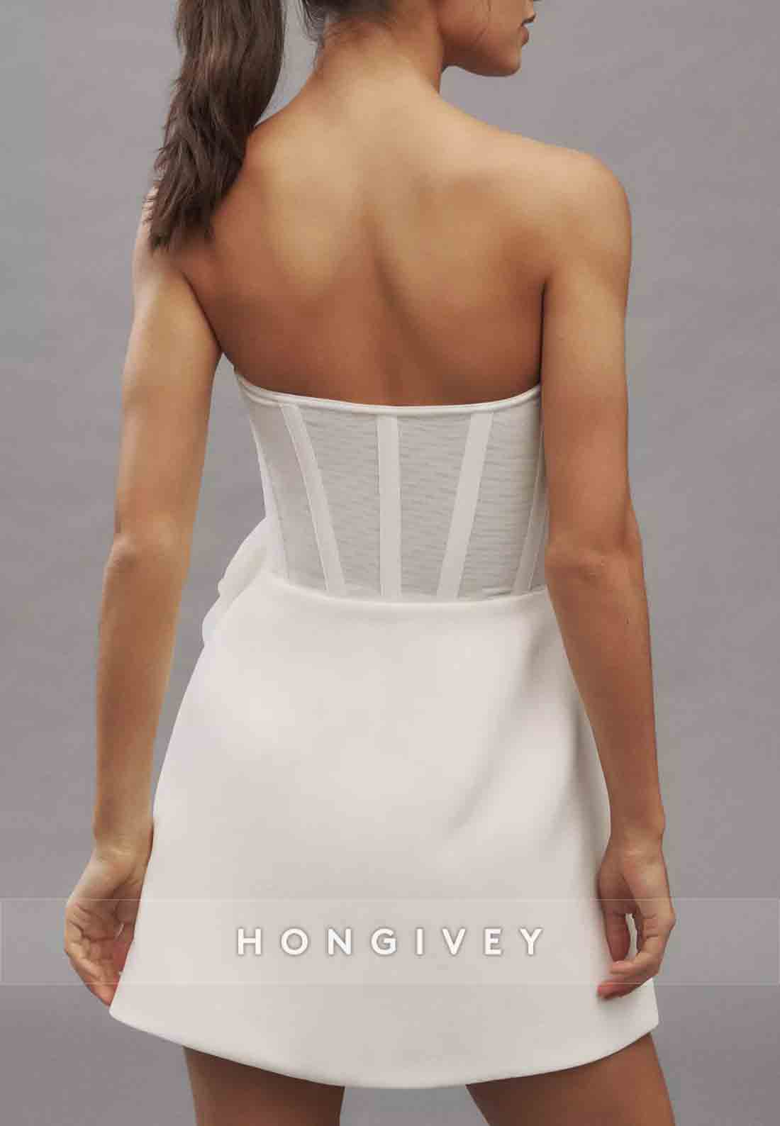 White Strapless Sweetheart Mini Homecoming Dresses with Appliqued Flowers