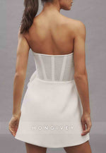 White Strapless Sweetheart Mini Homecoming Dresses with Appliqued Flowers