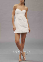 White Strapless Sweetheart Mini Homecoming Dresses with Appliqued Flowers