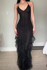 Hot Sheath Spaghetti Straps Red Long Prom Dress with Pearls Ruffles