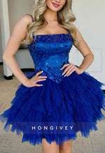 Royal Blue A-Line Spaghetti Straps Square Neck Short Homecoming Dress with ruffles