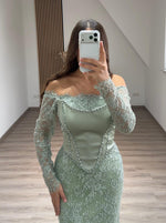 Elegant Floor-Length Off the Shoulder Trumpet Evening Gowns with Corset