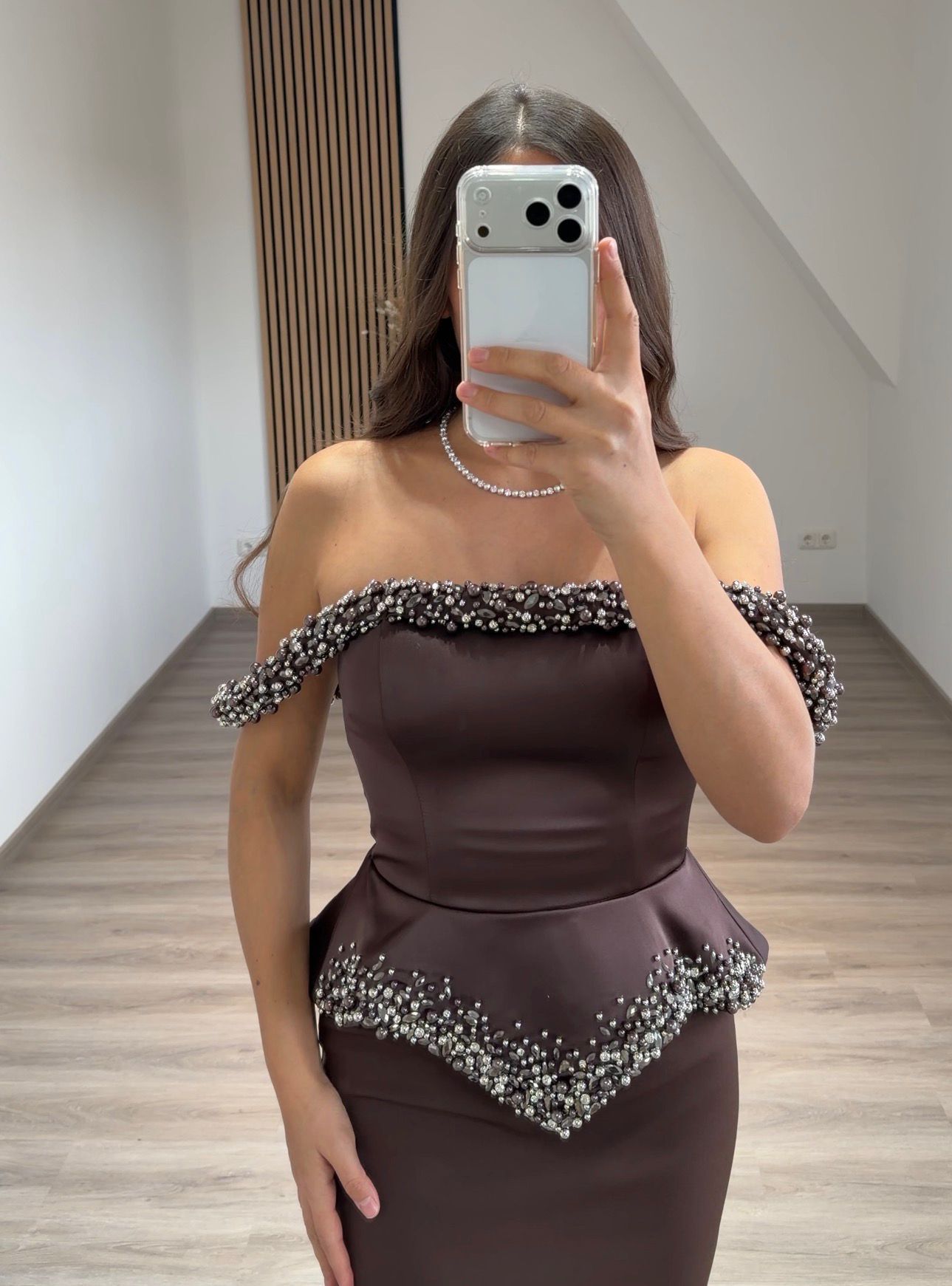 Brown Sheath Off the Shoulder Corset Floor-Length Evening Gowns