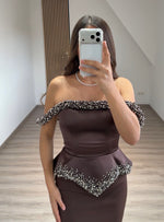 Brown Sheath Off the Shoulder Corset Floor-Length Evening Gowns
