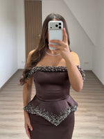 Brown Sheath Off the Shoulder Corset Floor-Length Evening Gowns