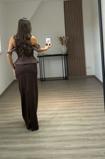 Brown Sheath Off the Shoulder Corset Floor-Length Evening Gowns