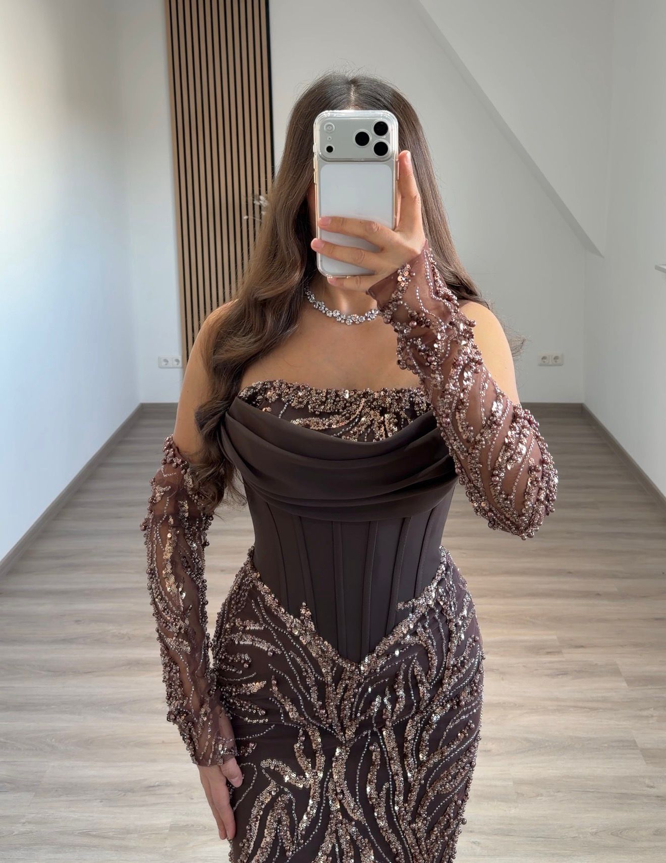 Long Sleeve Trumpet Off the Shoulder Evening Gowns with Beading