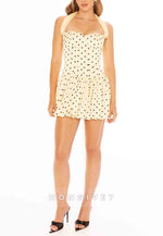 Yellow Halter Neck Spotted Ruched Sweetheart A-Line Mini Homecoming Dress