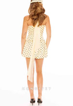 Yellow Halter Neck Spotted Ruched Sweetheart A-Line Mini Homecoming Dress