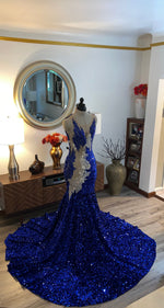 Blue Sequins Sparkle Sleeveless Mermaid Floor-Length Prom Dress