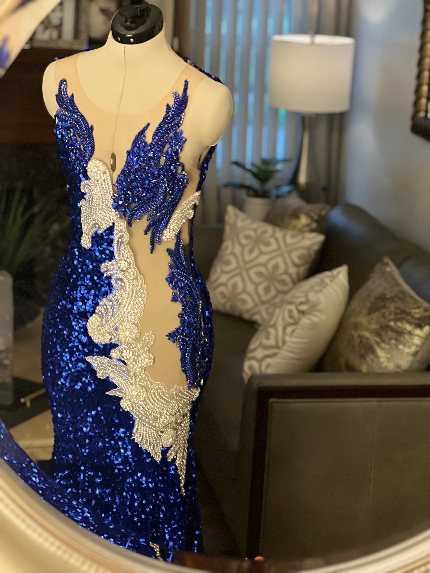 Blue Sequins Sparkle Sleeveless Mermaid Floor-Length Prom Dress