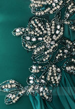 Teal Side Draping Long Sleeves High Neck Column Ankle-Length Evening Gowns