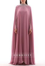 Elegant Long Sleeves High Neck Floor-Length Evening Gowns with Cape