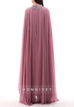 Elegant Long Sleeves High Neck Floor-Length Evening Gowns with Cape