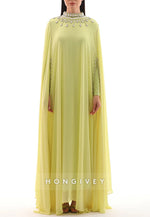 Elegant Long Sleeves High Neck Floor-Length Evening Gowns with Cape