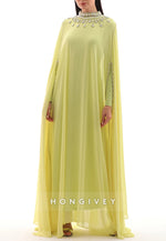 Elegant Long Sleeves High Neck Floor-Length Evening Gowns with Cape