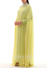 Elegant Long Sleeves High Neck Floor-Length Evening Gowns with Cape