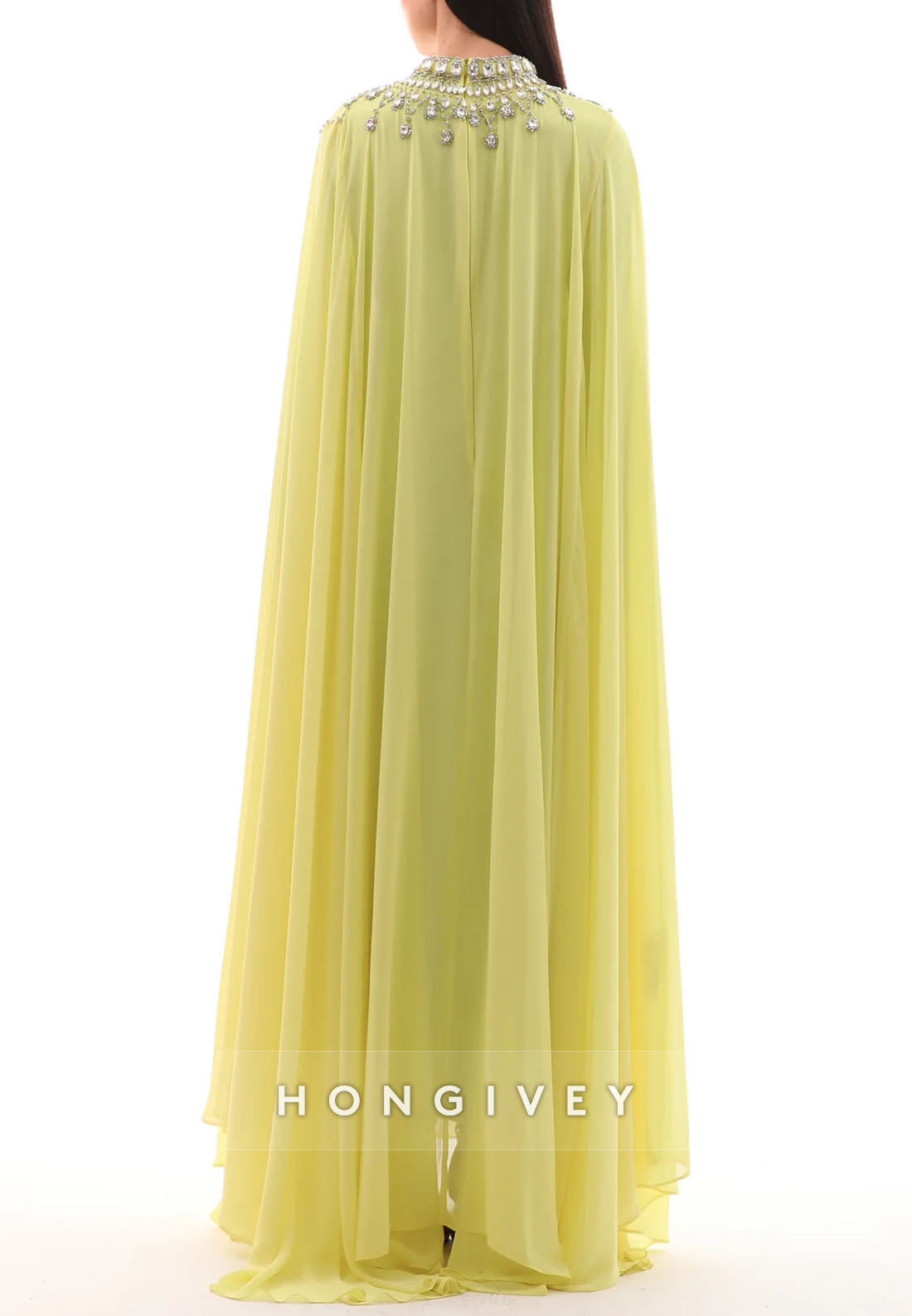 Elegant Long Sleeves High Neck Floor-Length Evening Gowns with Cape