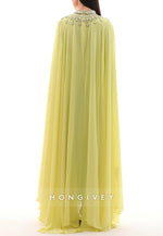 Elegant Long Sleeves High Neck Floor-Length Evening Gowns with Cape