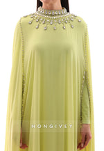 Elegant Long Sleeves High Neck Floor-Length Evening Gowns with Cape