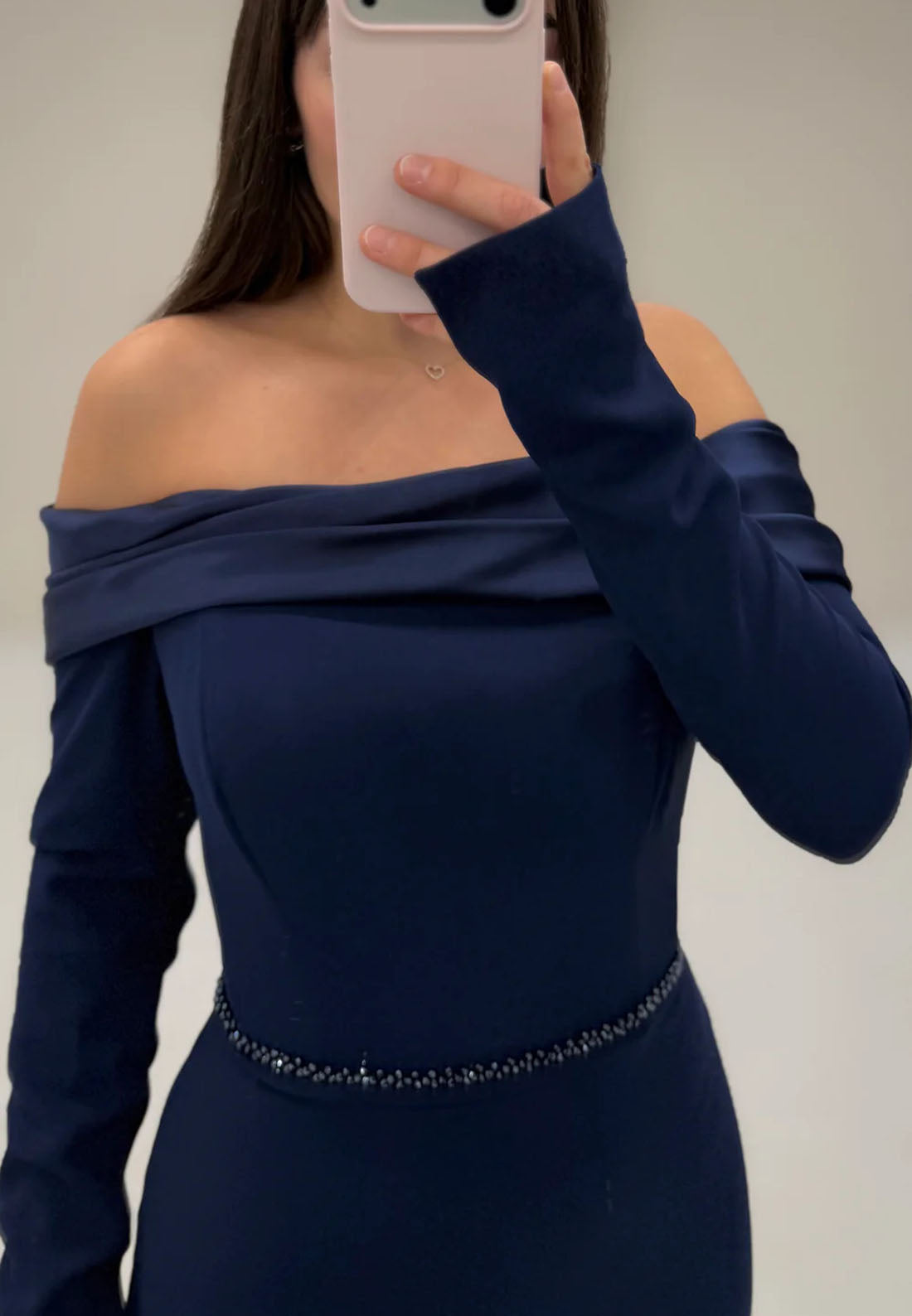 Off the Shoulder Long Sleeve Beaded Sparkle Mermaid Floor-Length Evening Dress