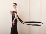 Black Off the Shoulder Flowers Applique Sleeveless Mermaid Bow Backless Evening Dress