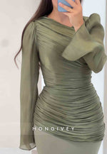 Floor-Length Trumpet Long Sleeves Tie Back Evening Gowns with Ruffles