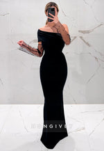 Black One Shoulder Long Sleeves Mermaid Floor-Length Evening Gowns