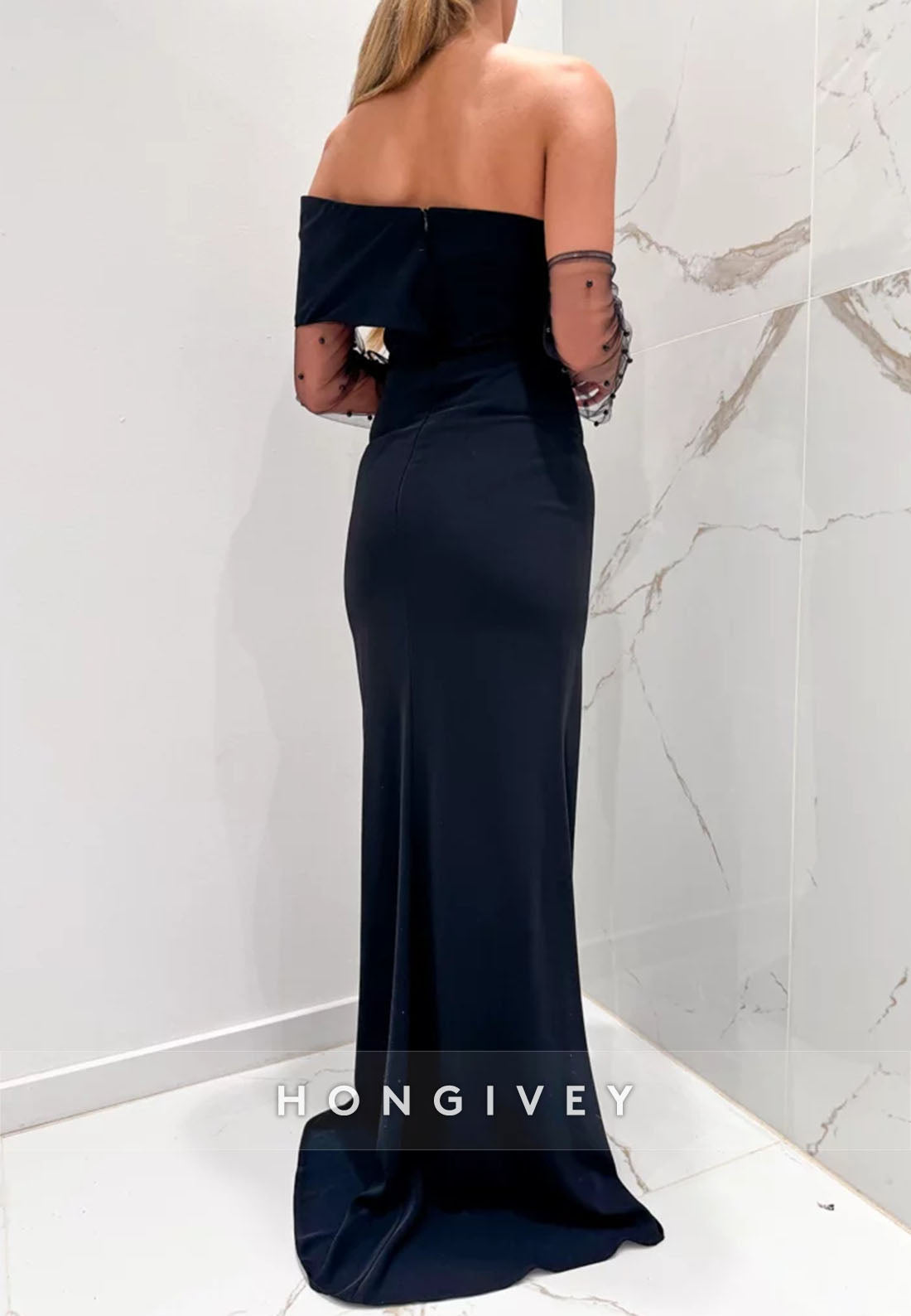 Black One Shoulder Long Sleeves Mermaid Floor-Length Evening Gowns